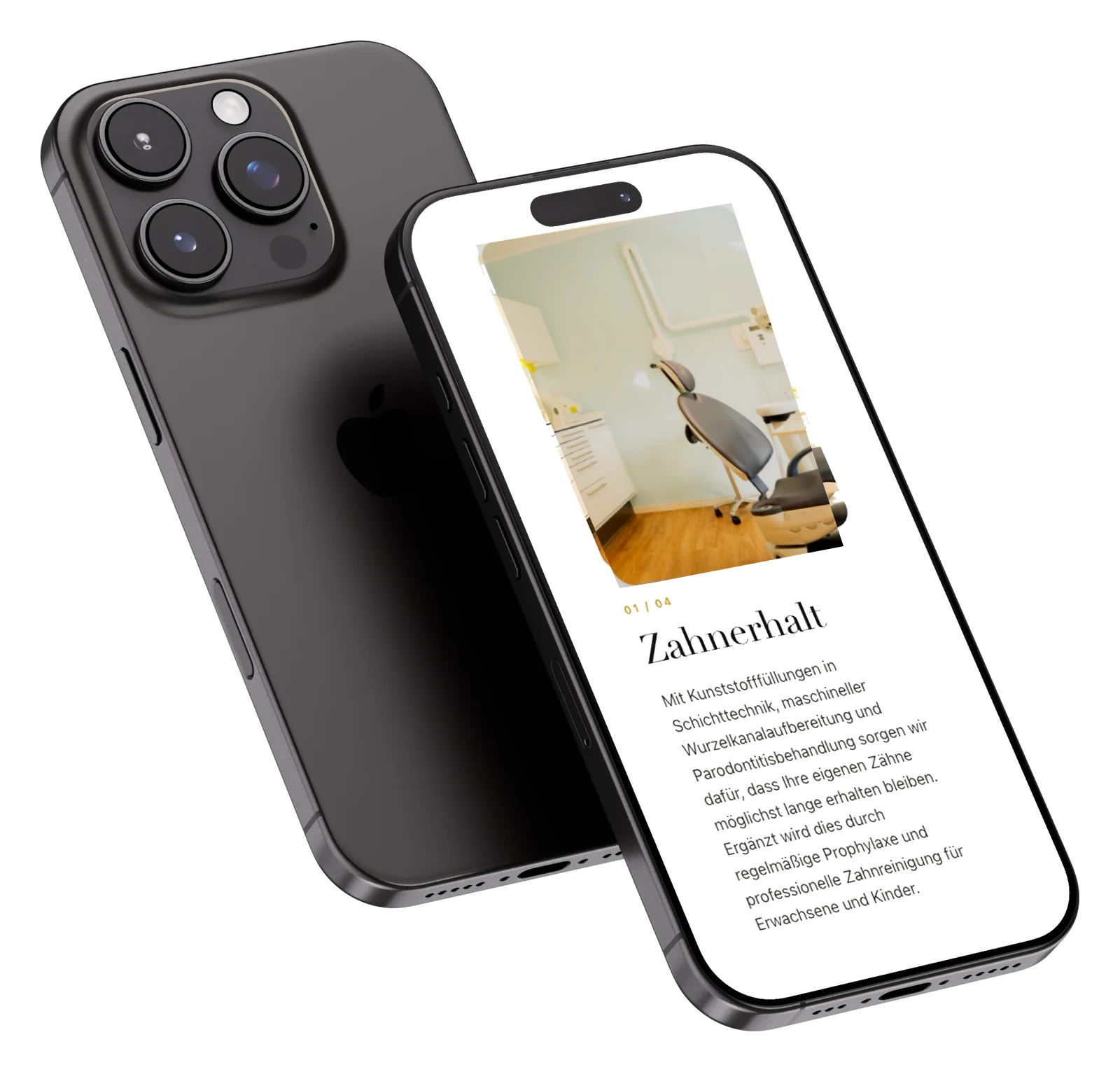 Behandlungsübersicht von Fenner-Maat auf einem iPhone neben einer dunklen Geräterückseite